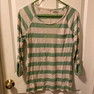 Women’s tan-green striped 3/4 sleeve shirt from Old Navy